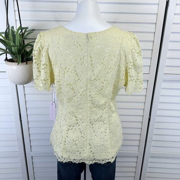 New Rachel Parcell Yellow Clover Lace Blouse Top Short Flutter Sleeve Size‎ L - Picture 6 of 11